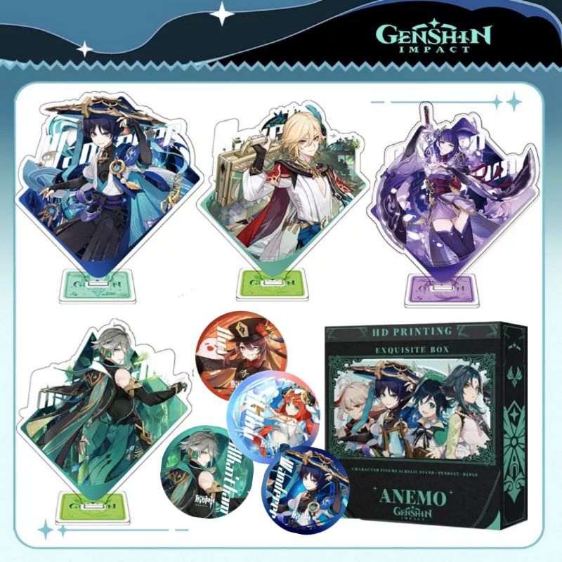 gift box merchandise genshin impact set standee & hologram pin wanderer Genshin Impact mini Zhongli 