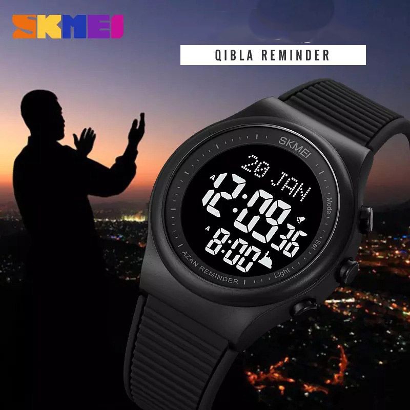Jam Tangan Digital Penunjuk Arah Kiblat Sport Watch Original Asli Tahan Air ALFAJR Pria Wanita AL FA