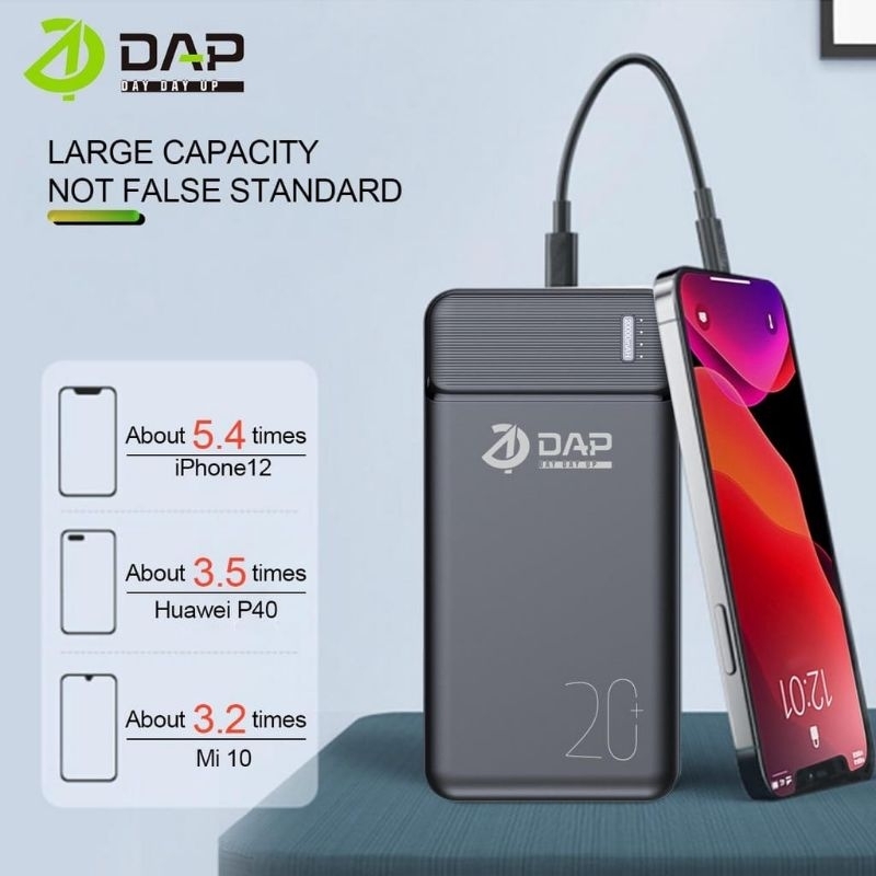 PowerBank DAP 20.000 Mah D-P120 2.4 input port Type C &amp; Micro USB