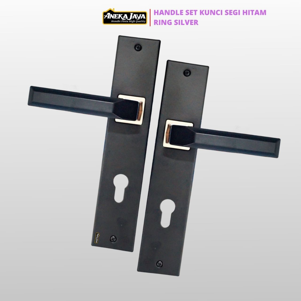 Kunci Pintu Rumah Utama Kamar Hitam Ring Silver Ukuran Besar Tanggung 25 cm 20 - Gagang Minimalis Black