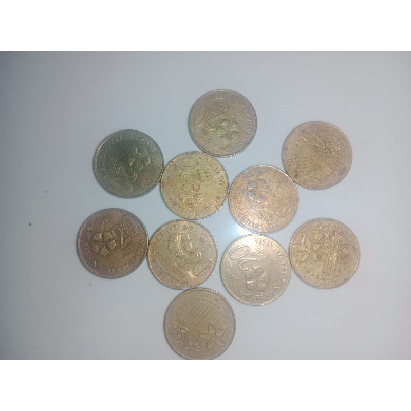 10 keping koin malaysia 20 sen Rp5000 semua ( dibawah kurs)
