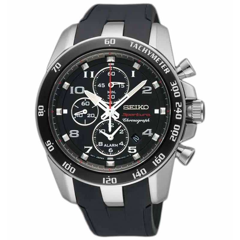 Seiko SNAE87P1 Sportura Chronograph Black Silver Black