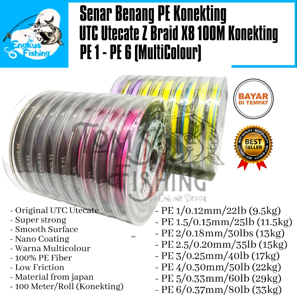 Senar Benang Pancing PE UTC Utecate Z-Braid X8 Halus (PE 1 - PE 6) 100M/Roll Konekting - Engkus Fishing