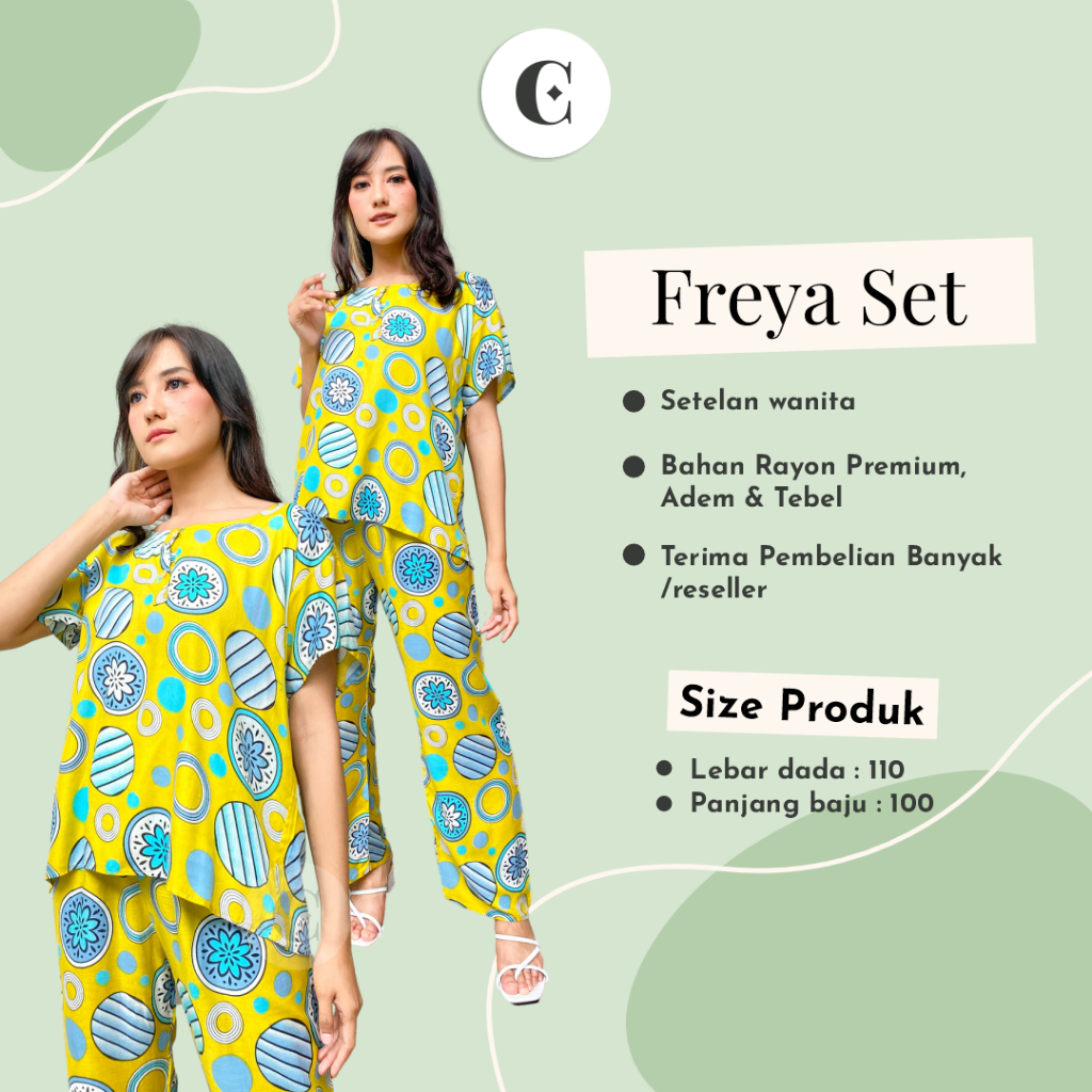 Freya One Set Pajamas Baju Tidur Wanita Lengan Pendek Piyama Rayon Premium Busui Friendly Home Dress