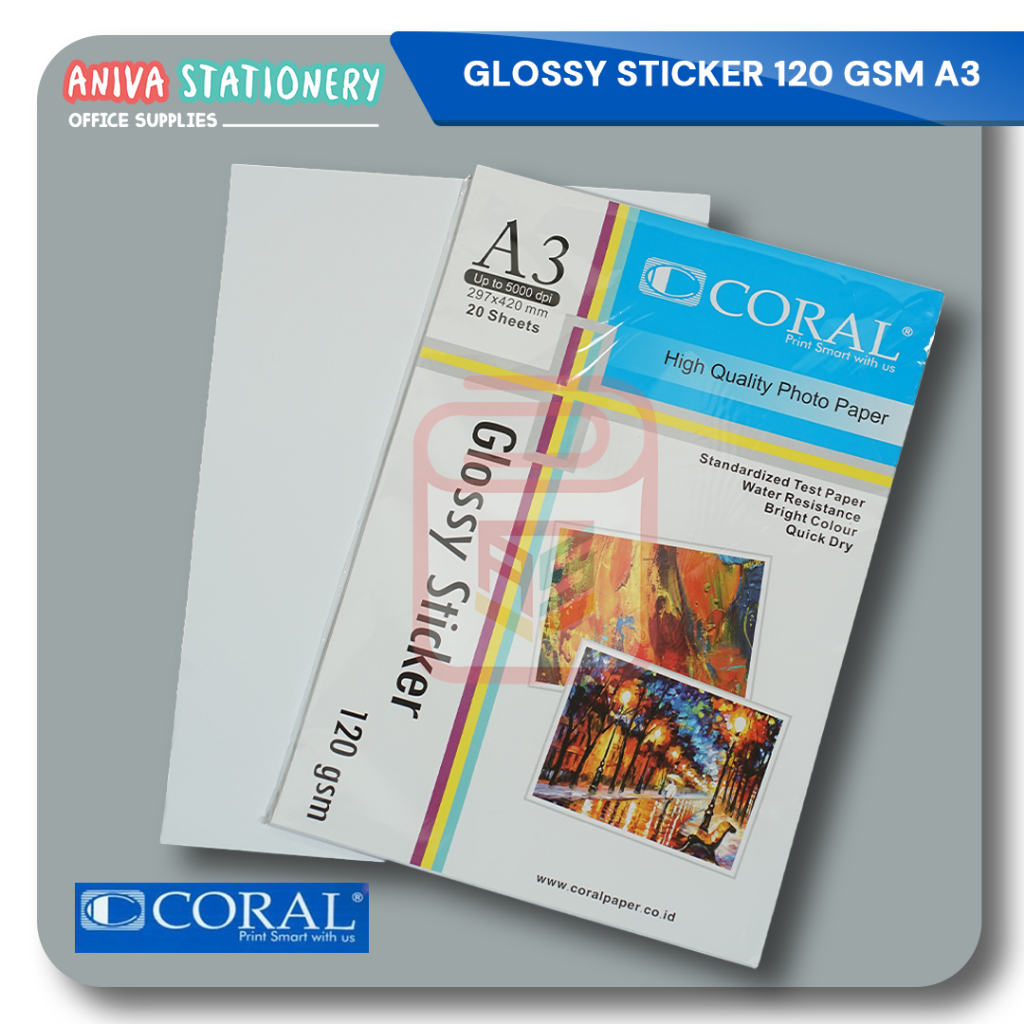 

CORAL GLOSSY STICKER 120 GSM A3 KERTAS STIKER SELF ADHESIVE