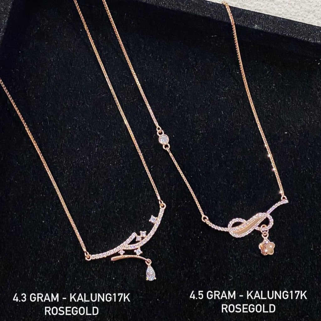 Kalung set anak dan dewasa emas asli kadar 75 17k rosegold diamond look aesthetic solitaire love koin tas kupu hitam 2 layer infinity variasi liontin branded