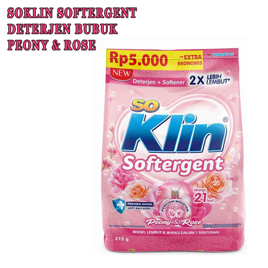 Detergent Bubuk+Pelembut * SoKlin * Peony &amp; Rose * 215g