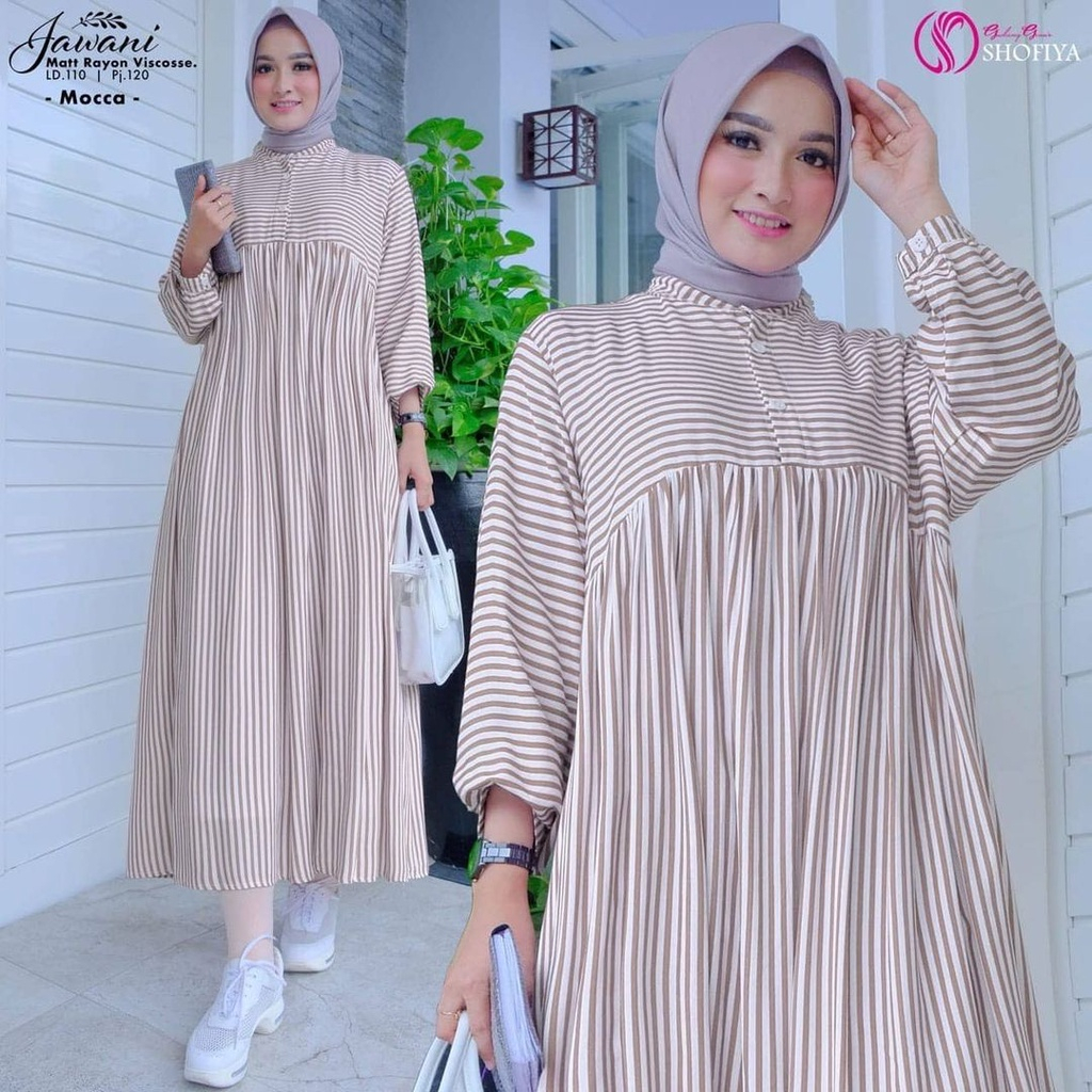 Tunik Salur Jumbo M, L, XL, XXL Katun Viscose Jawani Midi Dress Gamis Terbaru Casual Dress Pakaian W
