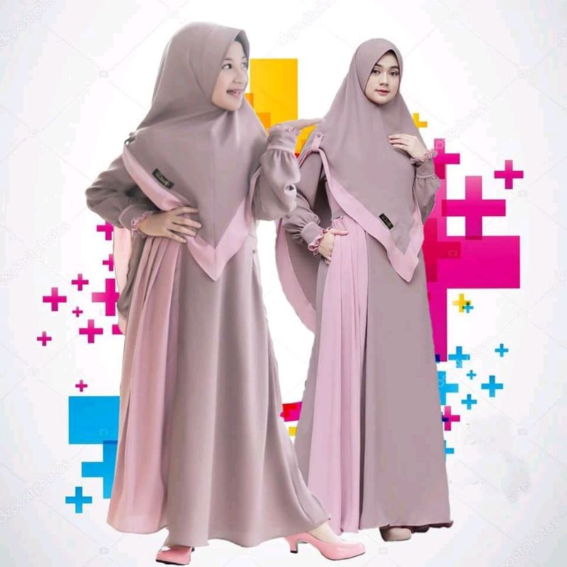 Gamis Muslim Syar'i Set Kerudung Couple Ibu, Remaja dan Anak - Sabiya Gamis plus hijab