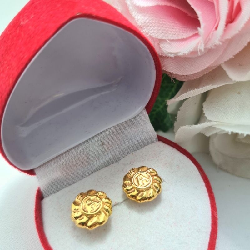 Giwang Tusuk Emas Muda Huruf A Polos