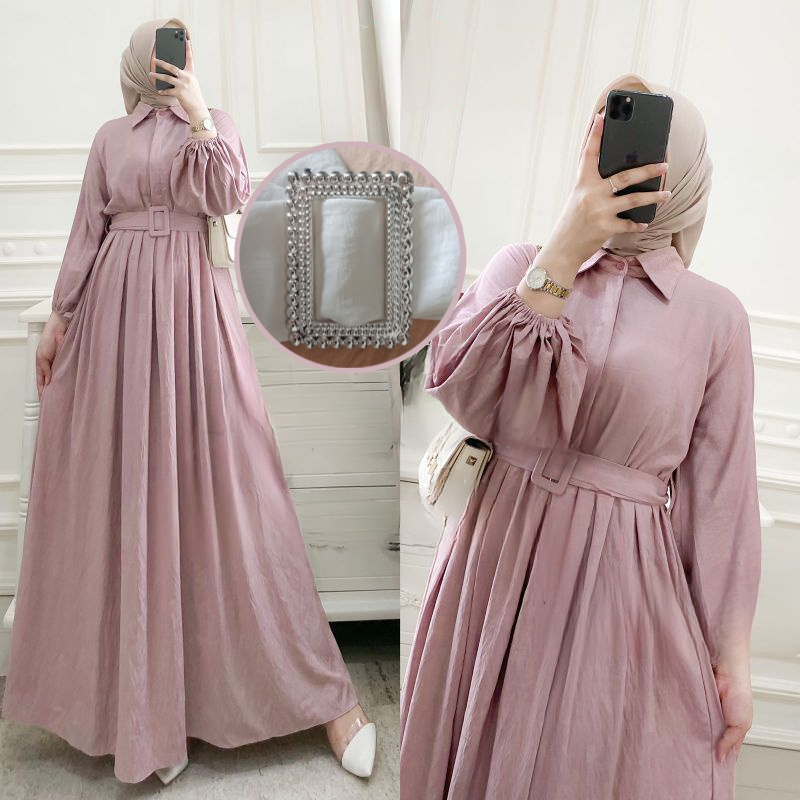 Gamis polos bahan Crinkle Premium Hanifa Maxy Dress simple elegan Baju Gamis wanita model baru 2026
