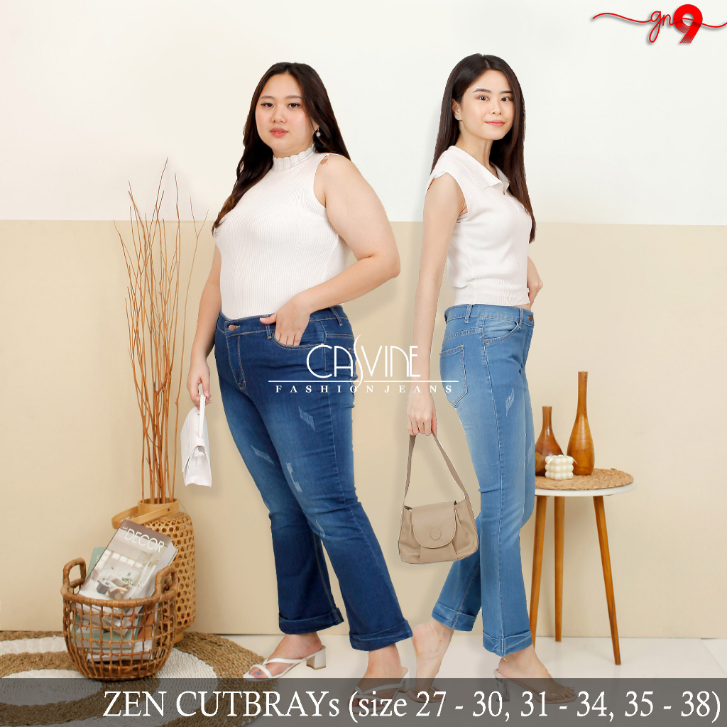 CASVINEJEANS || Celana Jeans Wanita Cewek Zen Cutbray Bigsize Jumbo Mom Jeans Sobek Cakar