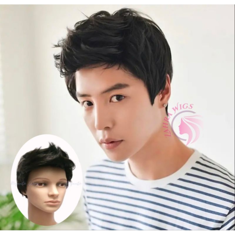 WIG PRIA PENDEK MOHAK RAMBUT PALSU MODEL MOHAK JAMBUL DEPAN WIG COSPLAY PRIA COWOK DAILY KOREA HARAJ