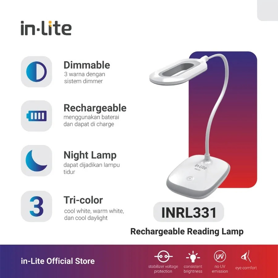 Lampu Belajar/Kerja/Baca Charge Inlite INRL331 Tombol Sentuh