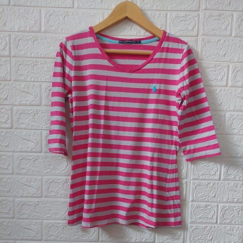 (PRELOVED) Kaos Wanita Polo Warna Pink Abu