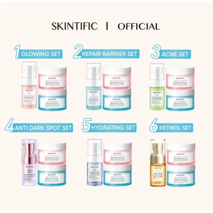 paket skintific glowing set, acne set,retinol set, Repair Barier Set,Hydrating Set