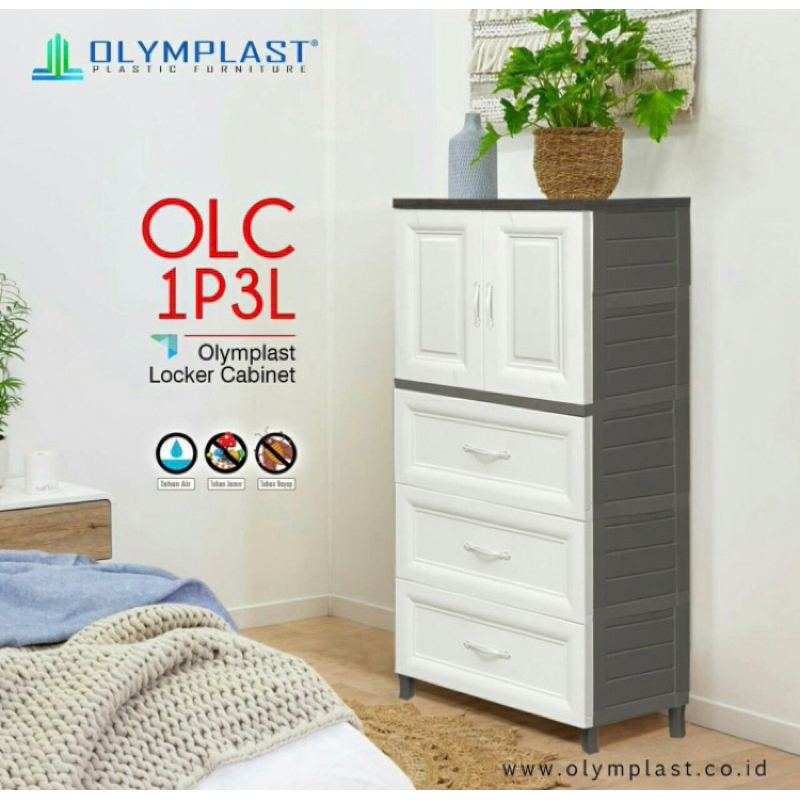 Lemari Plastik Kayu MDF Laci Cabinet Olymplast OLC 1 Pintu 2 Laci