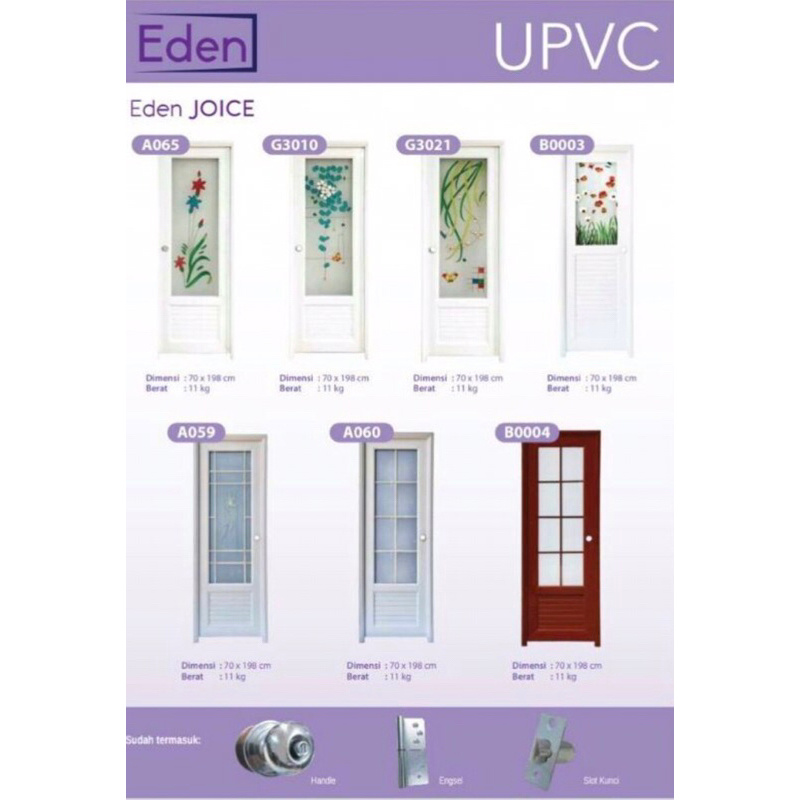 Pintu Kamar Mandi Eden UPVC dan Alumunium Lengkap Tinggal Pasang