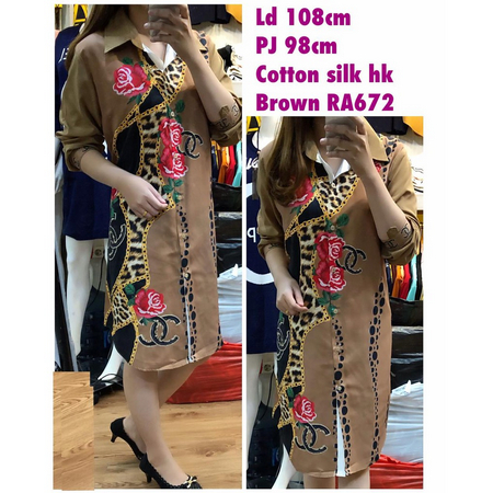 Tunik import motif leopard combi polkadot bahan silk adem RA672