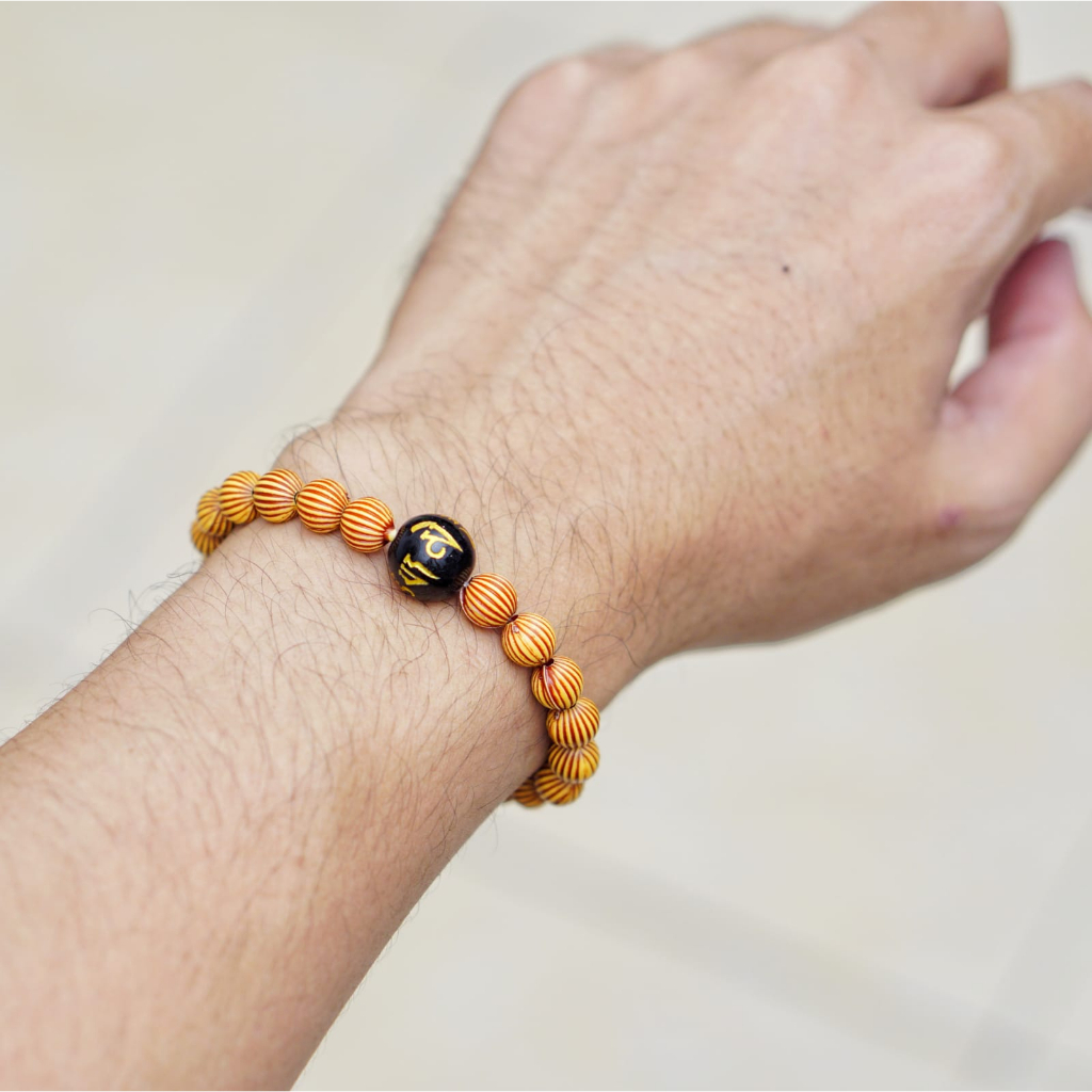 Gelang Pria Wanita Bahan Sintetis Motif Kayu dan Batu Tibet