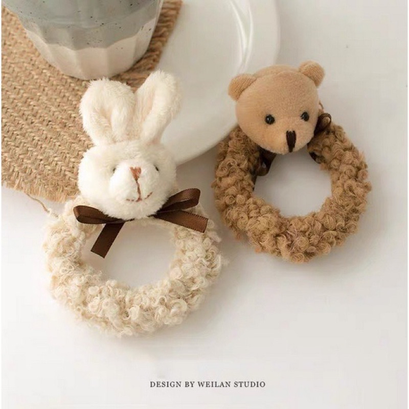 IKAT RAMBUT WANITA BEAR RABBIT AKSESORIS RAMBUT SCRUNCHIE KOREA IMPORT