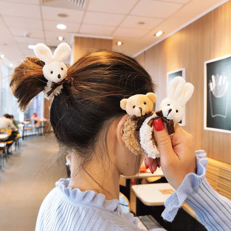 IKAT RAMBUT WANITA BEAR RABBIT AKSESORIS RAMBUT SCRUNCHIE KOREA IMPORT