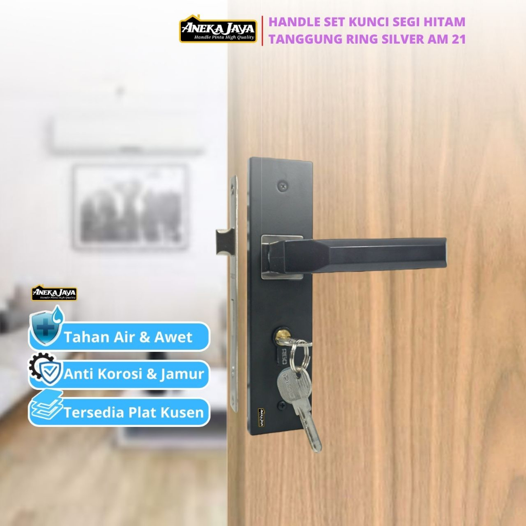 Kunci Set Handle 20 cm 25 Tanggung Besar - Hitam Ring Silver - Gagang Pintu Kamar Dan Utama