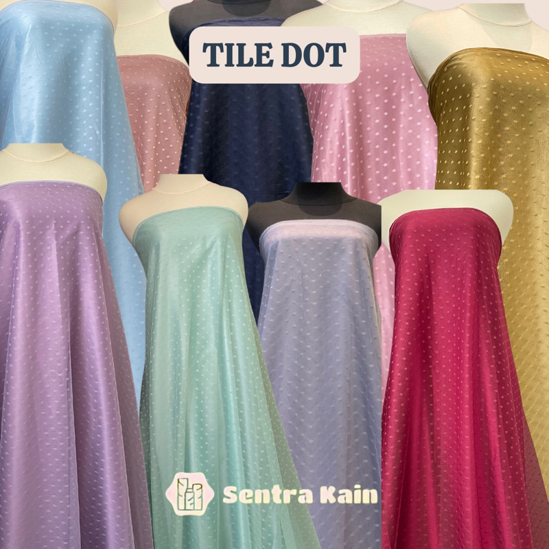 Kain Bahan Brokat Tile / Tule Motif Polkadot / Dot / Dotty