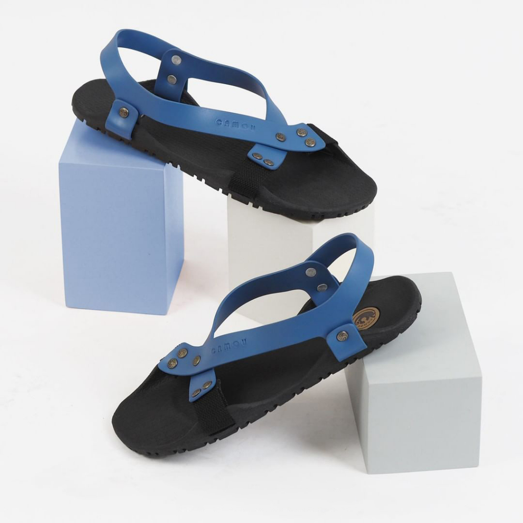 Sandal Tali Pria Borneo Blue Original Sendal Camou Bahan Rubber Full Karet Anti Licin Dan Tahan Lama-Warna Biru