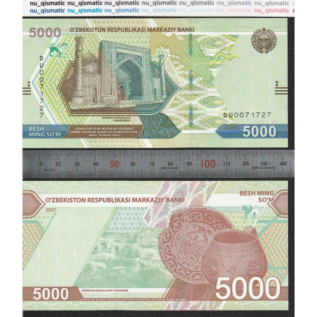 Uang Uzbekistan 5000 Som tahun 2021, UNC Baru Super Gress P# W88, ud