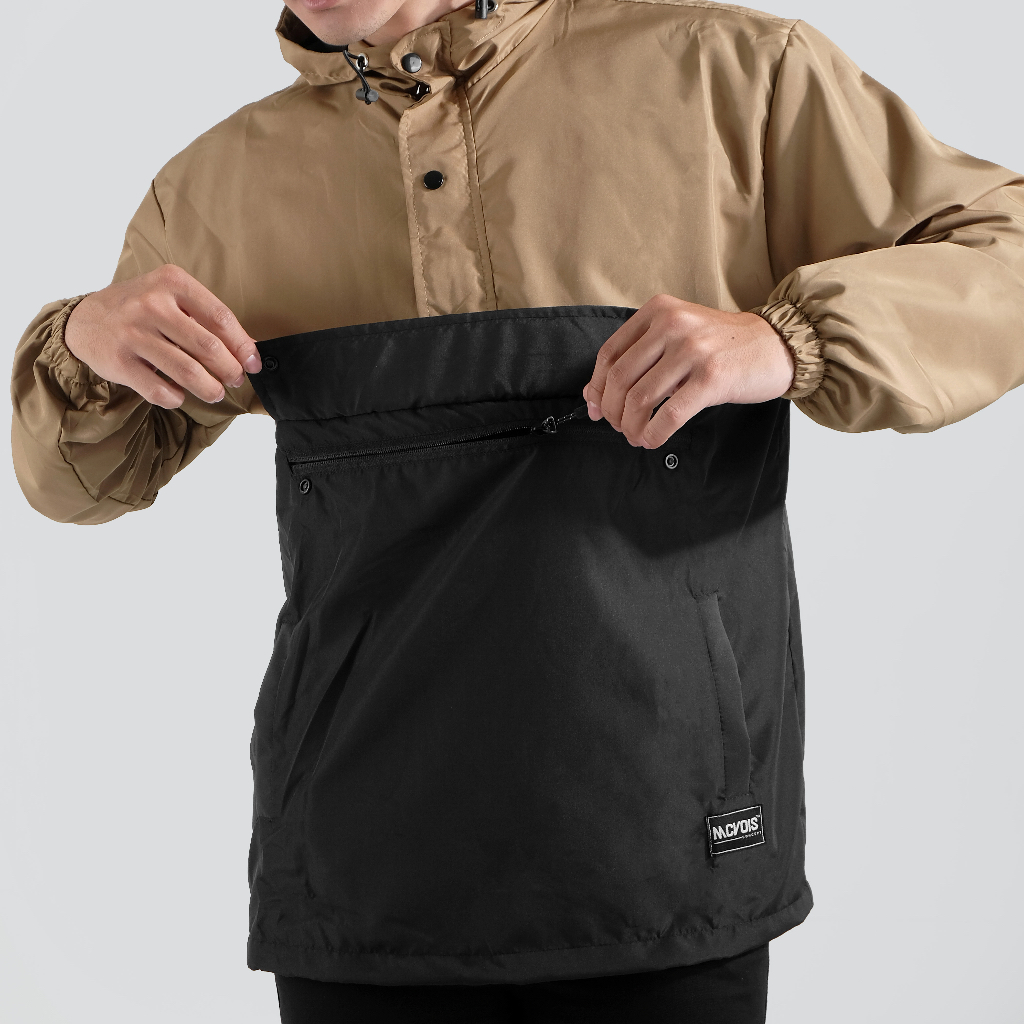 Mcvois Jaket Cagoule Pria Krem Hitam Premium Distro