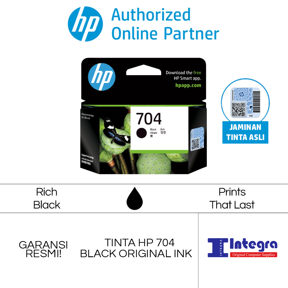 Tinta HP 704 Black / Hitam Original Cartridge - CN692AA