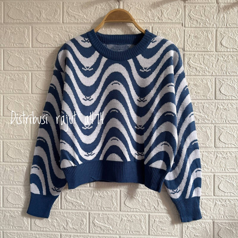 LEA ZEBRA ABSTRAK SWEATER RAJUT STRIPE ATASAN KOREA WANITA