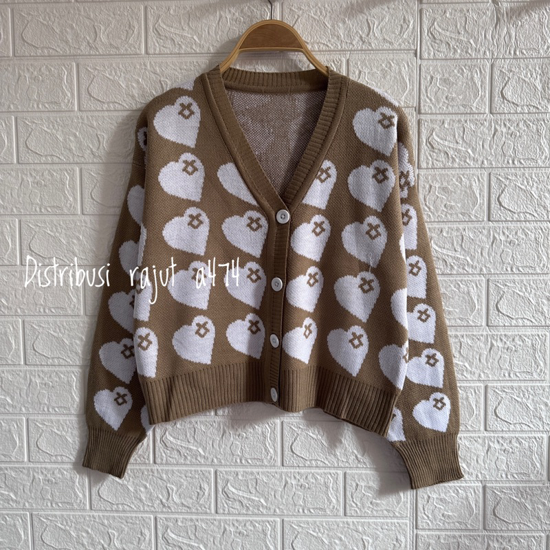 UIDA CARDIGAN RAJUT MOTIF LOVE ATASAN KNIT KOREA WANITA