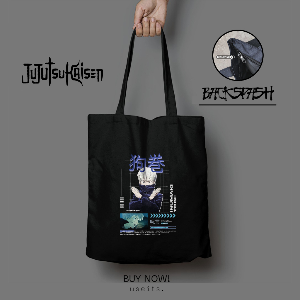 TOTEBAG ANIME JUJUTSU KAISEN CUSTOM HITAM PRIA DAN WANITA