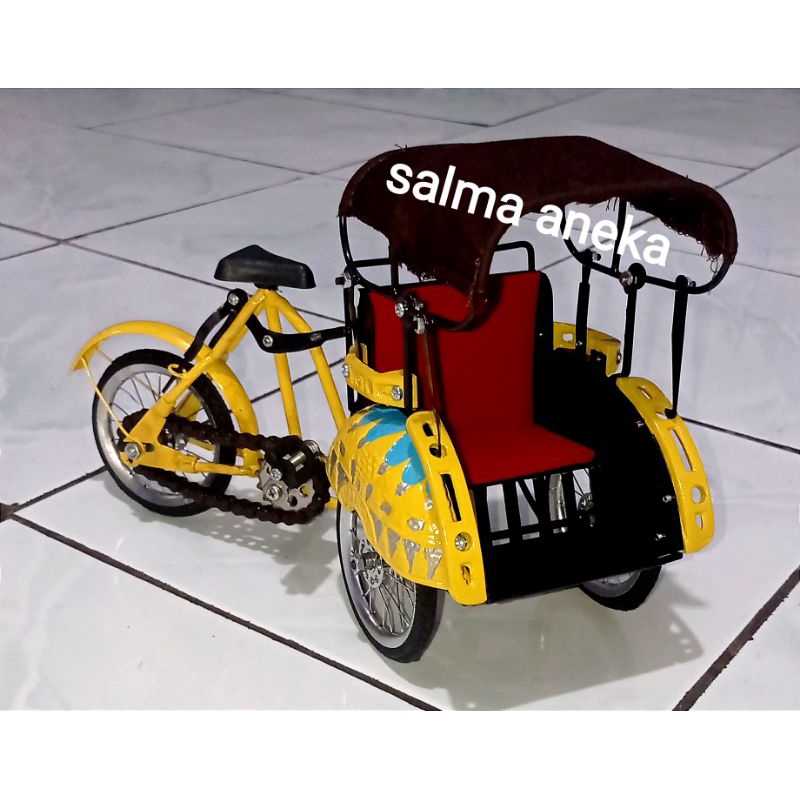 TERMURAH MINIATUR BECAK WARNA BECAK BESI DIECAST PAJANGAN HIASAN DINDING