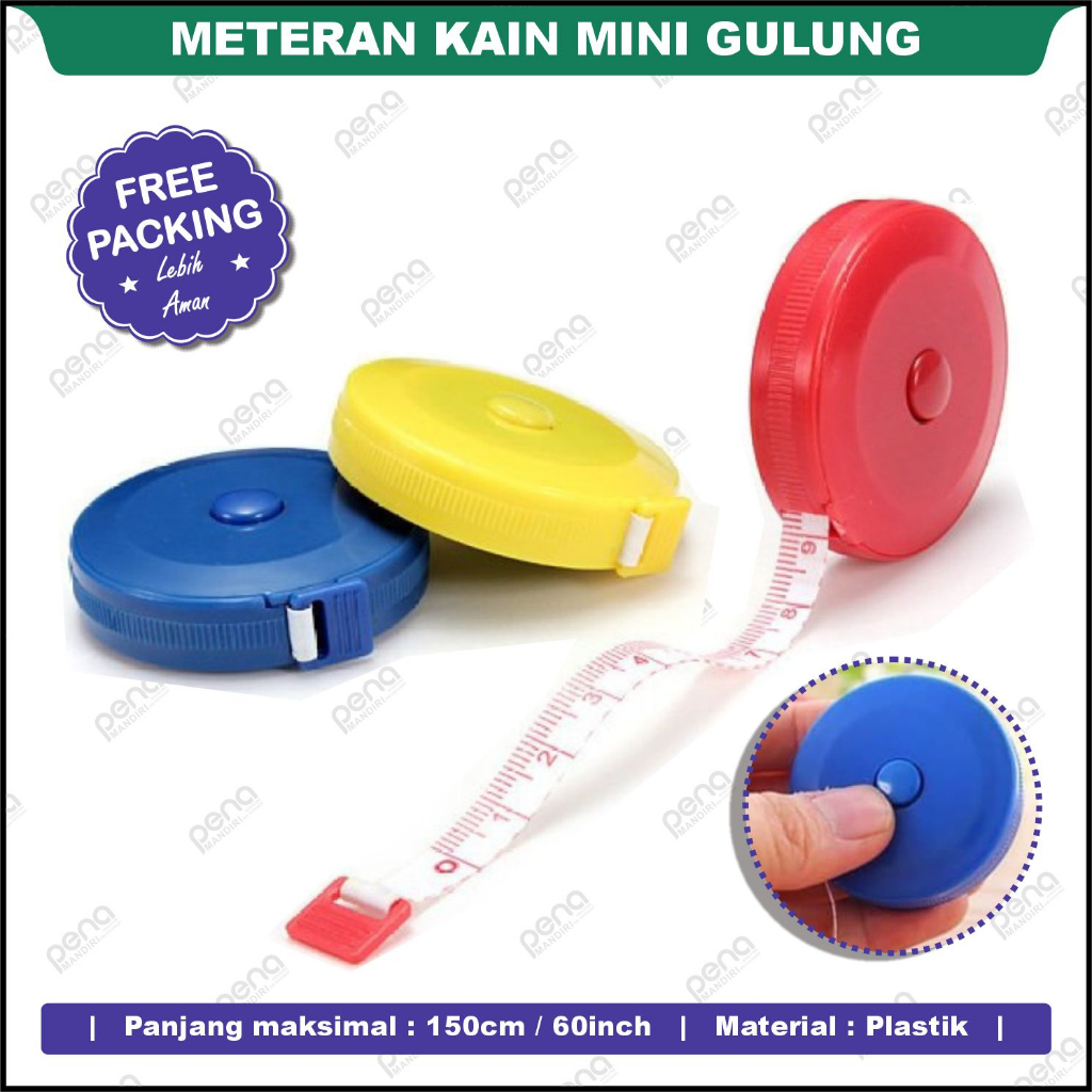 Meteran Gulung Mini 150 CM Otomatis ORI Jahit Tukang Perkakas Praktis Bulat Penggaris 1,5 Meter