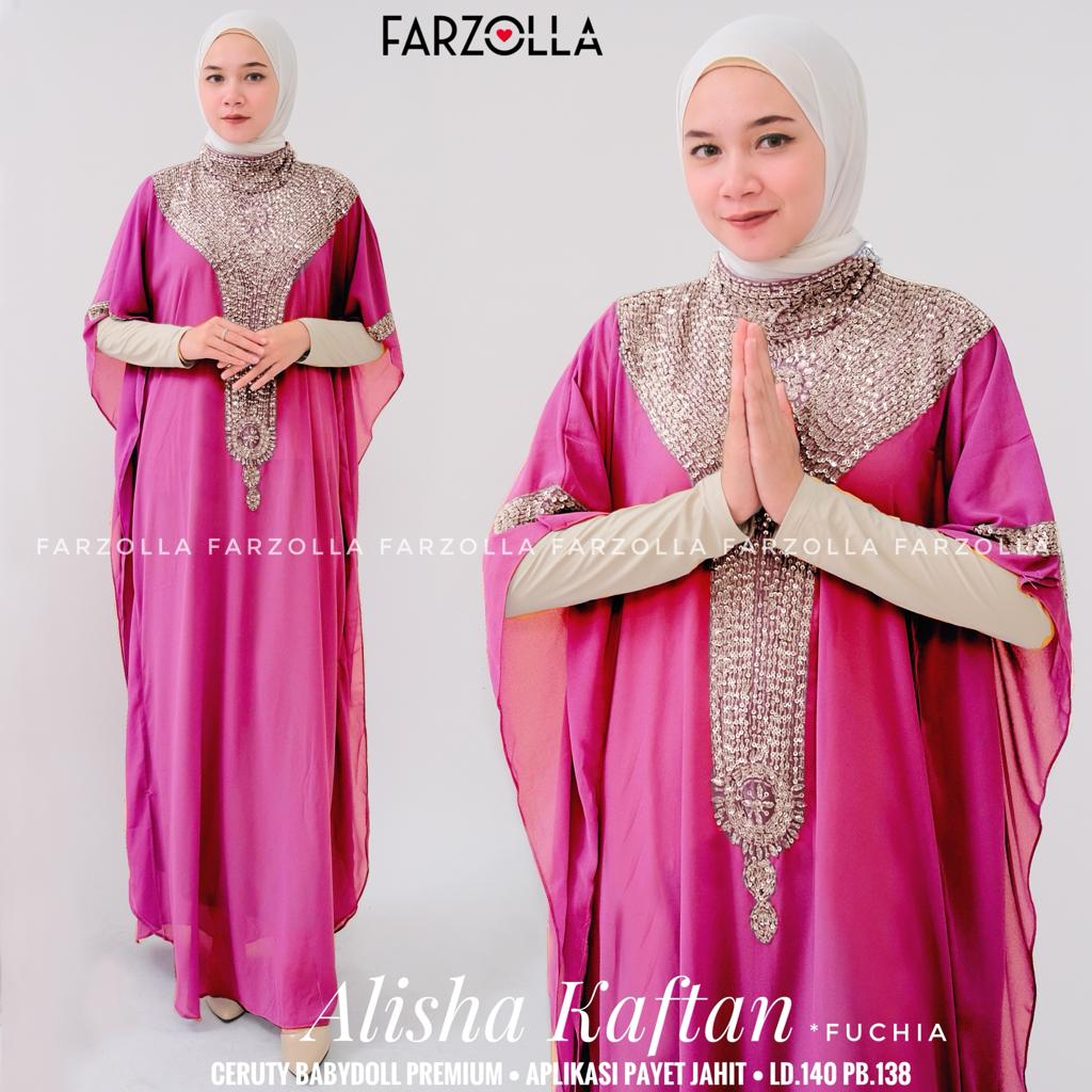 Alisha Kaftan Ceruty Babydoll Payet Jahit Jumbo Kaftan Kondangan Original Produk By Farzolla