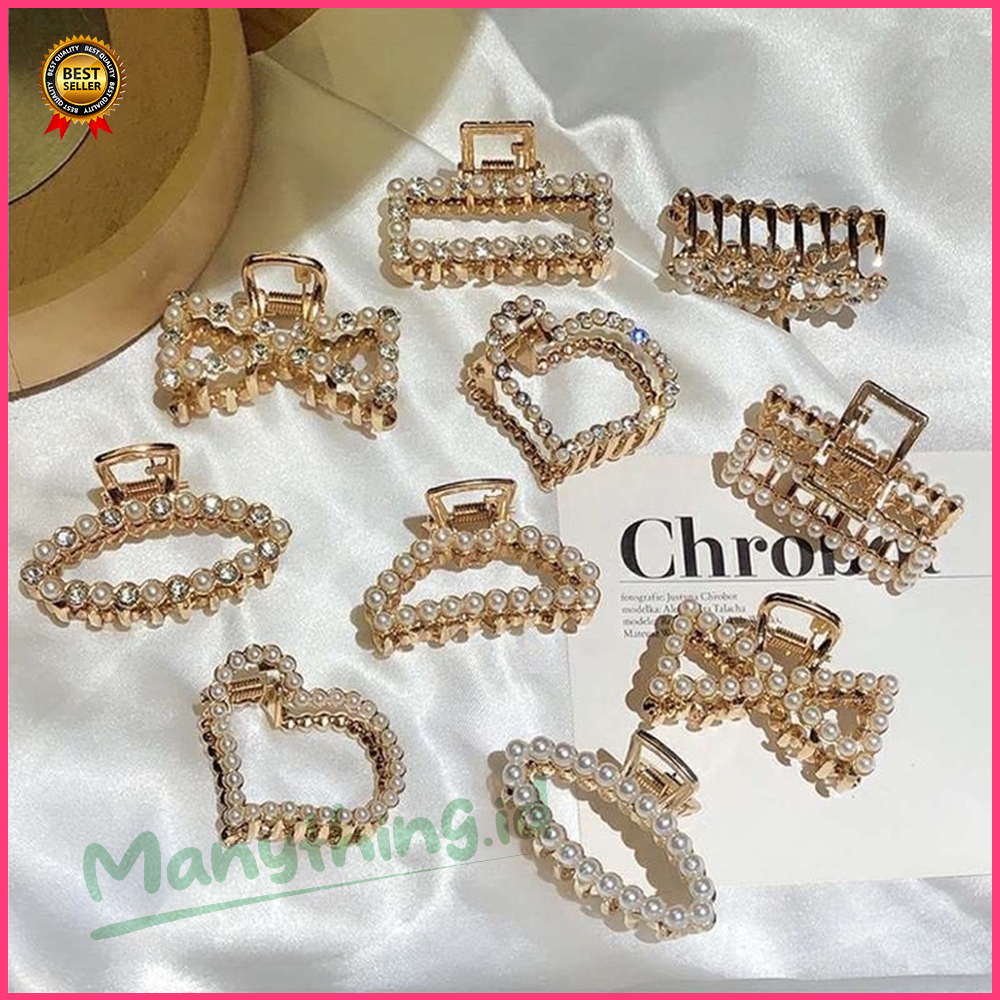Jepitan korea mutiara Side Clip Pearl Hairpin Rhinestone Sweet Lovely Geometric Elegant
