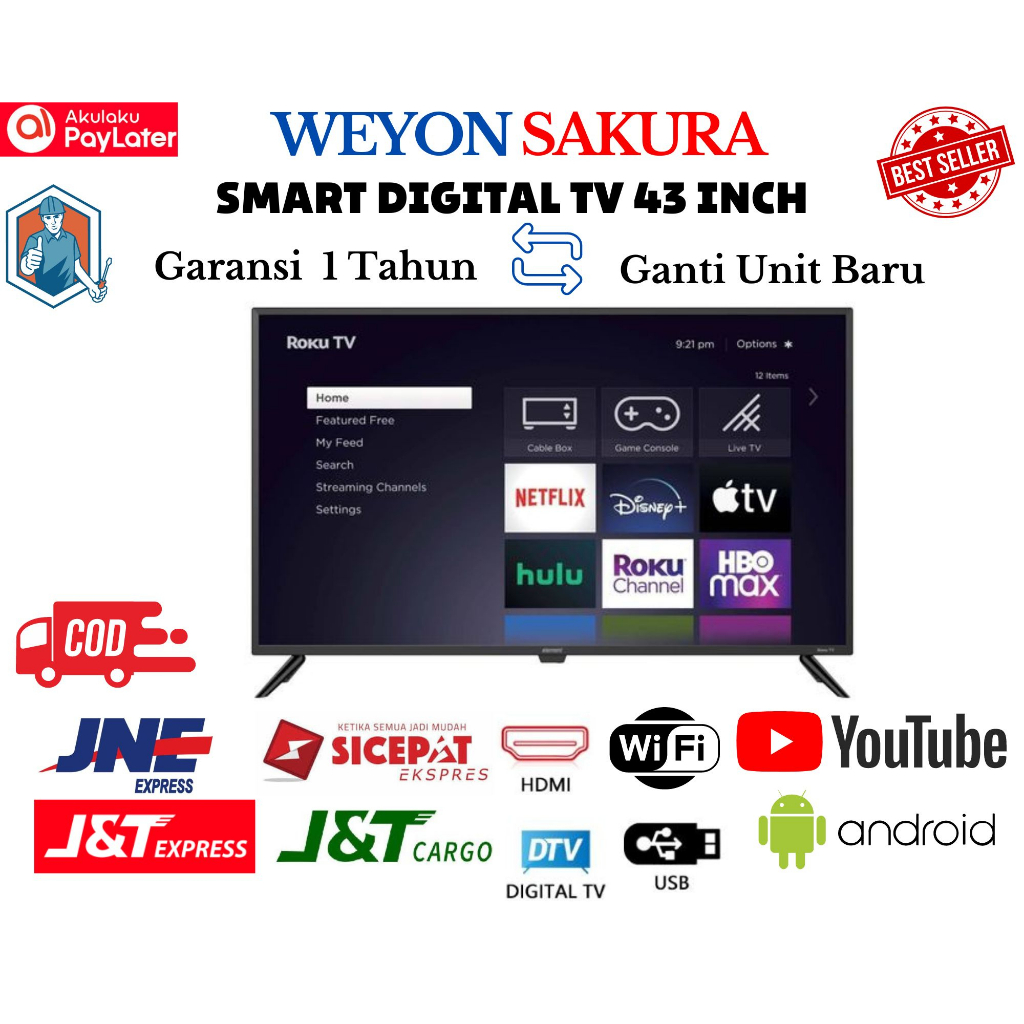 [Packing kayu] WEYON Smart Tv 43 INCH YOUTUBE NETFLIX  Garansi 1 Tahun MONITOR/CCTV/TV LED