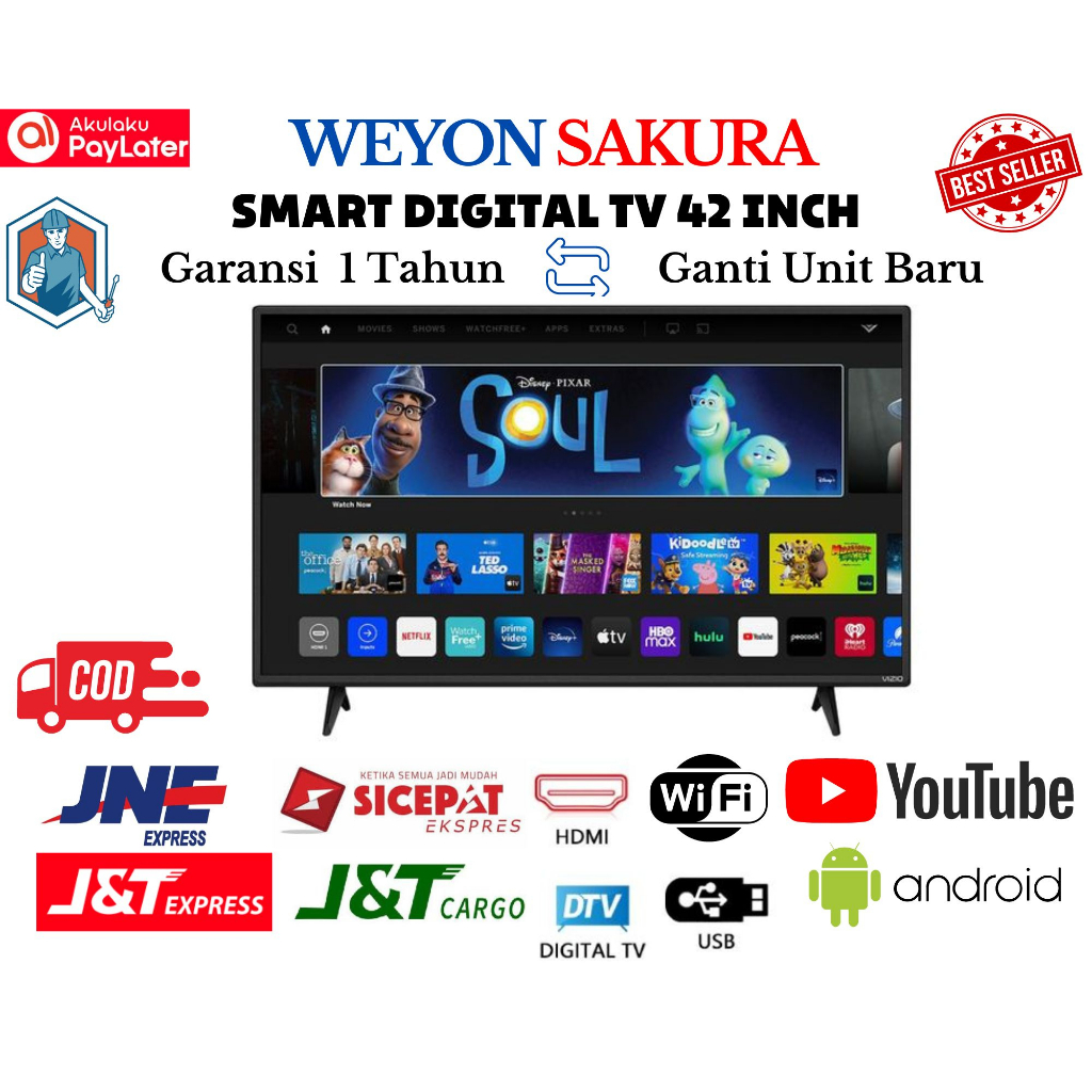 HARGA PROMO WEYON TV LED 42 INCH SMART YOUTUBE NETFLIX Garansi 1 Tahun MONITOR CCTV