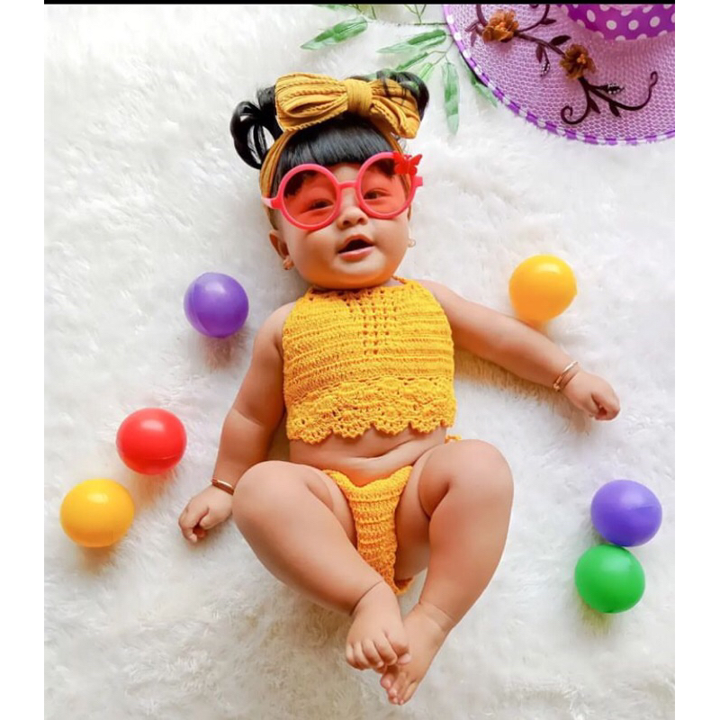 SET BIKINI RAJUT ANAK / ONE SET BIKINI RAJUT ANAK 1-3 TAHUN/ BAJU RENANG ANAK