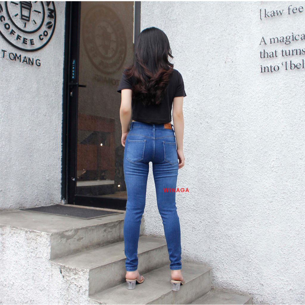 WINAGA- Skinny Jeans Pensil Panjang Wanita Stretch Polos