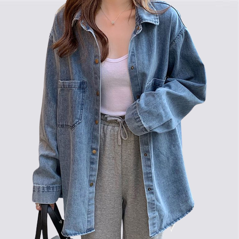 XIAOZHAINV Jaket Denim Longgar Kerah gaya Korea Baru Wanita Yang Longgar