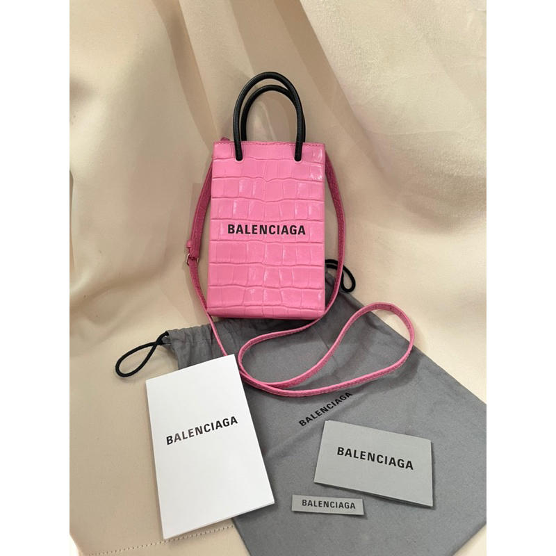 Preloved Balenciaga phone bag croco pink
