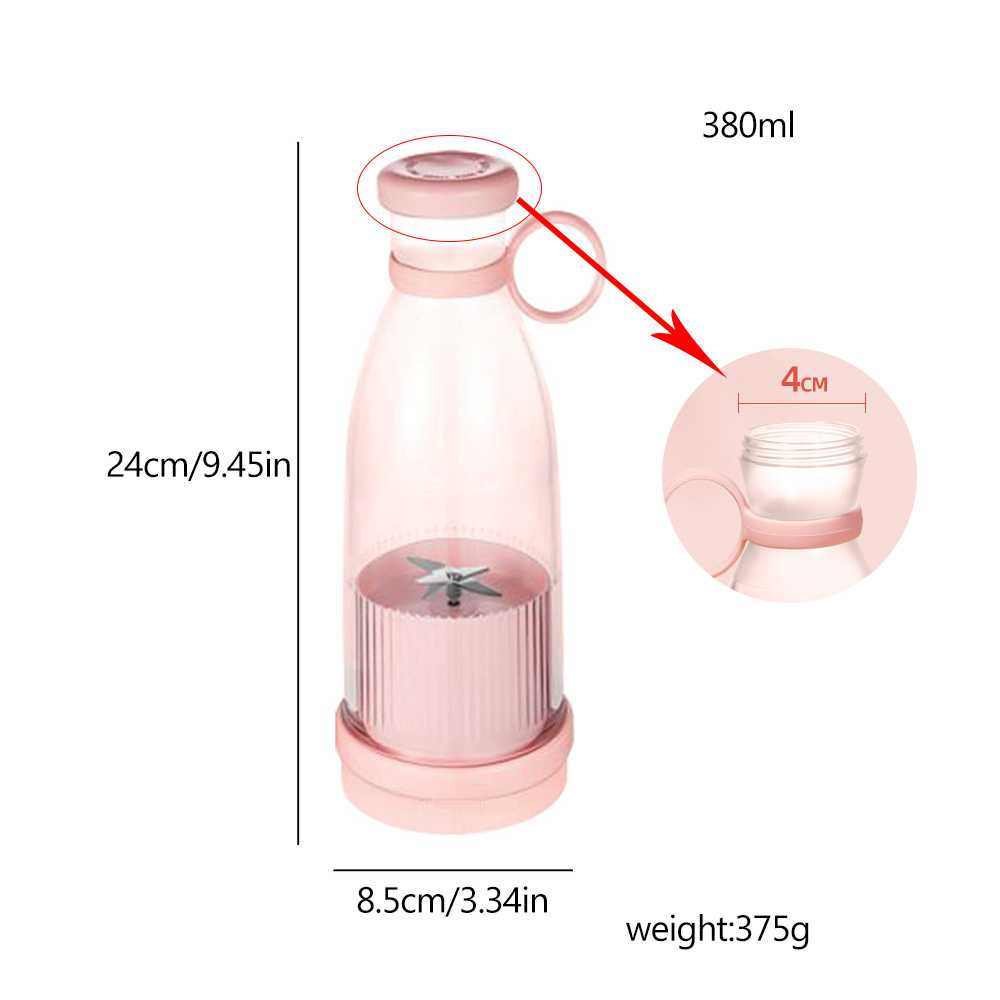 Blender Portable Mini Juicer Rechargeable 1300mAh 380ml Blender Jus Buah 4 Mata Pisau Stainless Steel Berkualitas