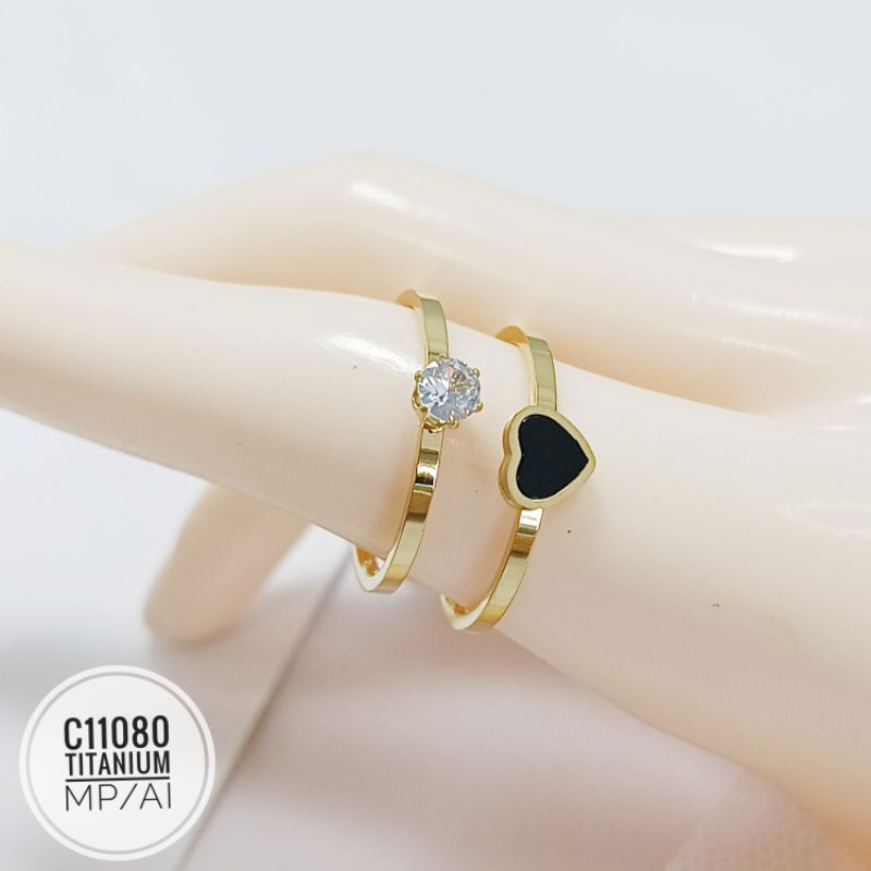 Cincin Titanium set 2 pcs love hitam gold C11080