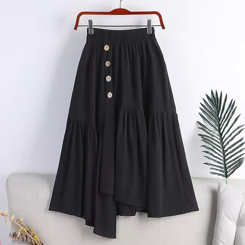 Queena Skirt - Rok Payung Panjang - Toyobo Full Karet Pinggang Variasi Kancing Rok Wanita Panjang Polos