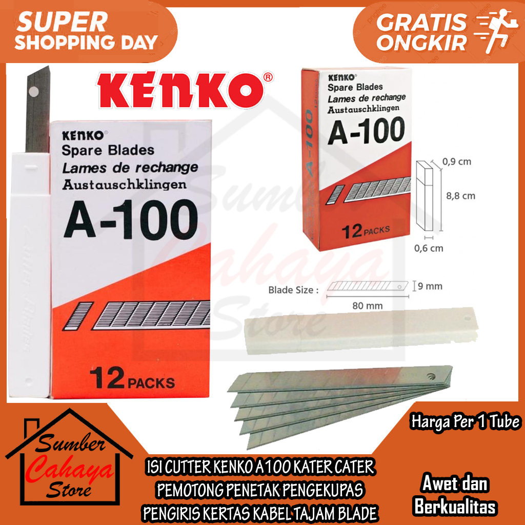 

Isi Cutter Kenko A100 1 Tube Kecil Isi 5 Pcs Carter Karter Kater Tajam Blade Refil Pemotong Besar Anak Katter Cuter Memotong Mengeupas Mengiris Iris Cabel Cable Original High Quality Anti Karat Korosi Mata HUM Pisau Alat Tulis