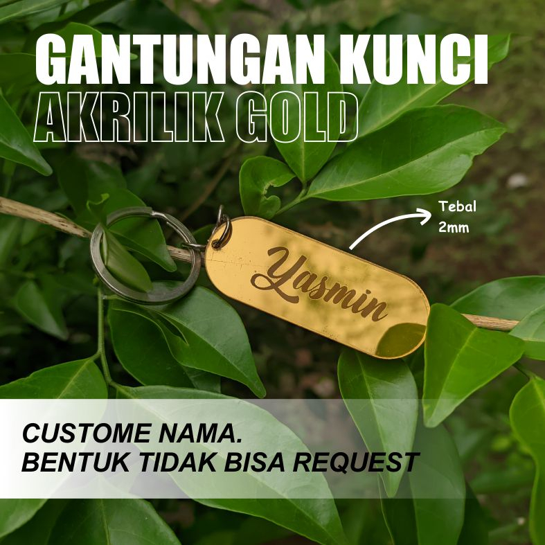 CHPBOARD GANTUNGAN KUNCI OVAL | CUSTOM NAMA GANTUNGAN KUNCI LEBEL AKRILIK GOLD